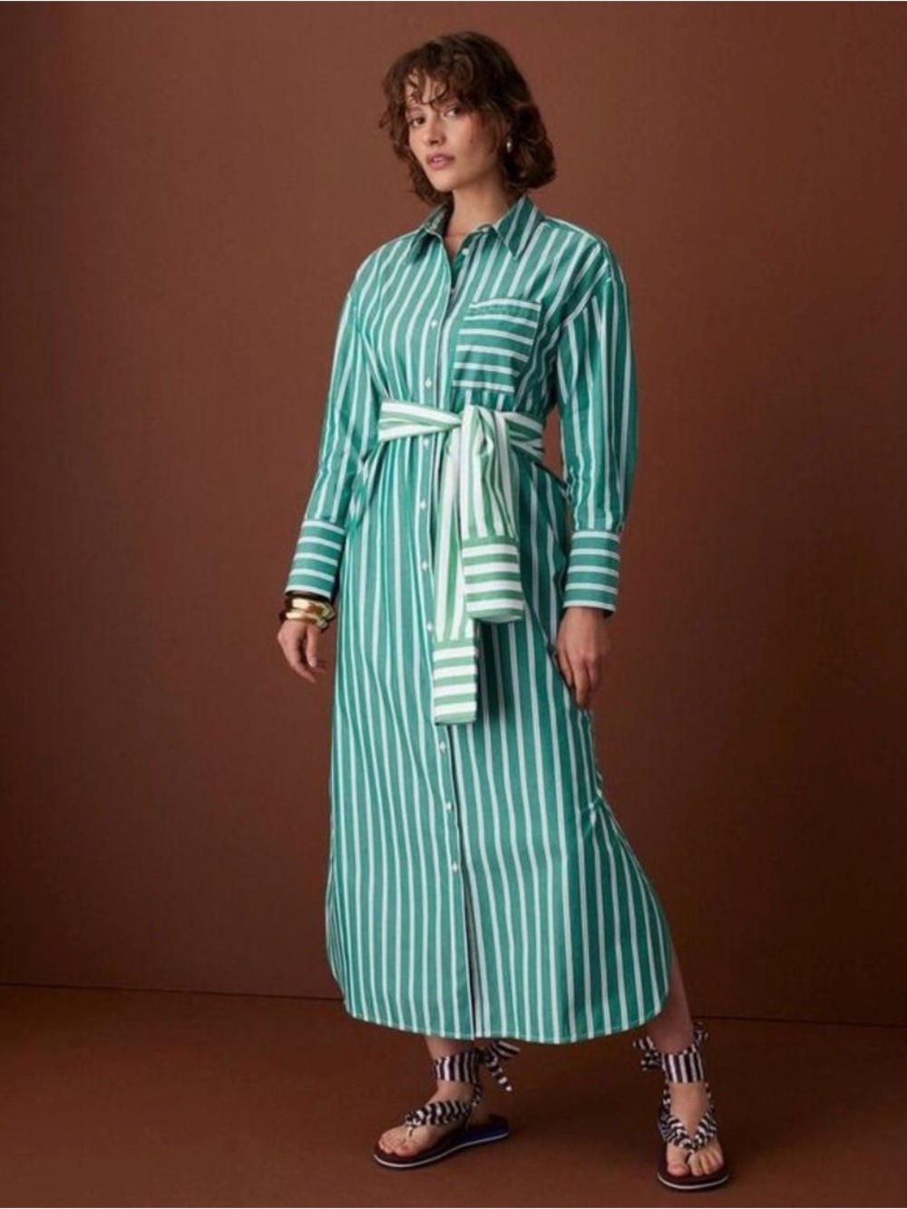 Rosie Assoulin x Target Striped Tie-Waist Shirt Dress in Green and White